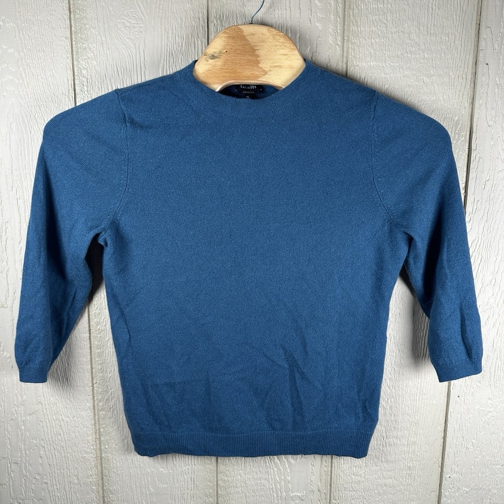 Talbots Cashmere Sweater Pullover Womens Sz XL Teal Blue 3/4 Sleeve Lightweight